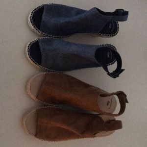 2 pairs, open toe wedge sandals size 8